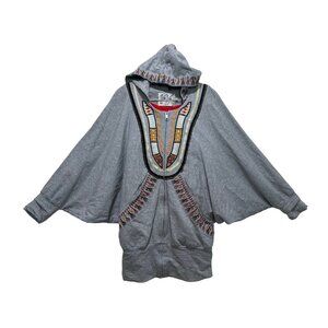 VAVA by Joy Han Floral Embroidery Jersey Hoodie Womens Medium Gray Hippy Boho
